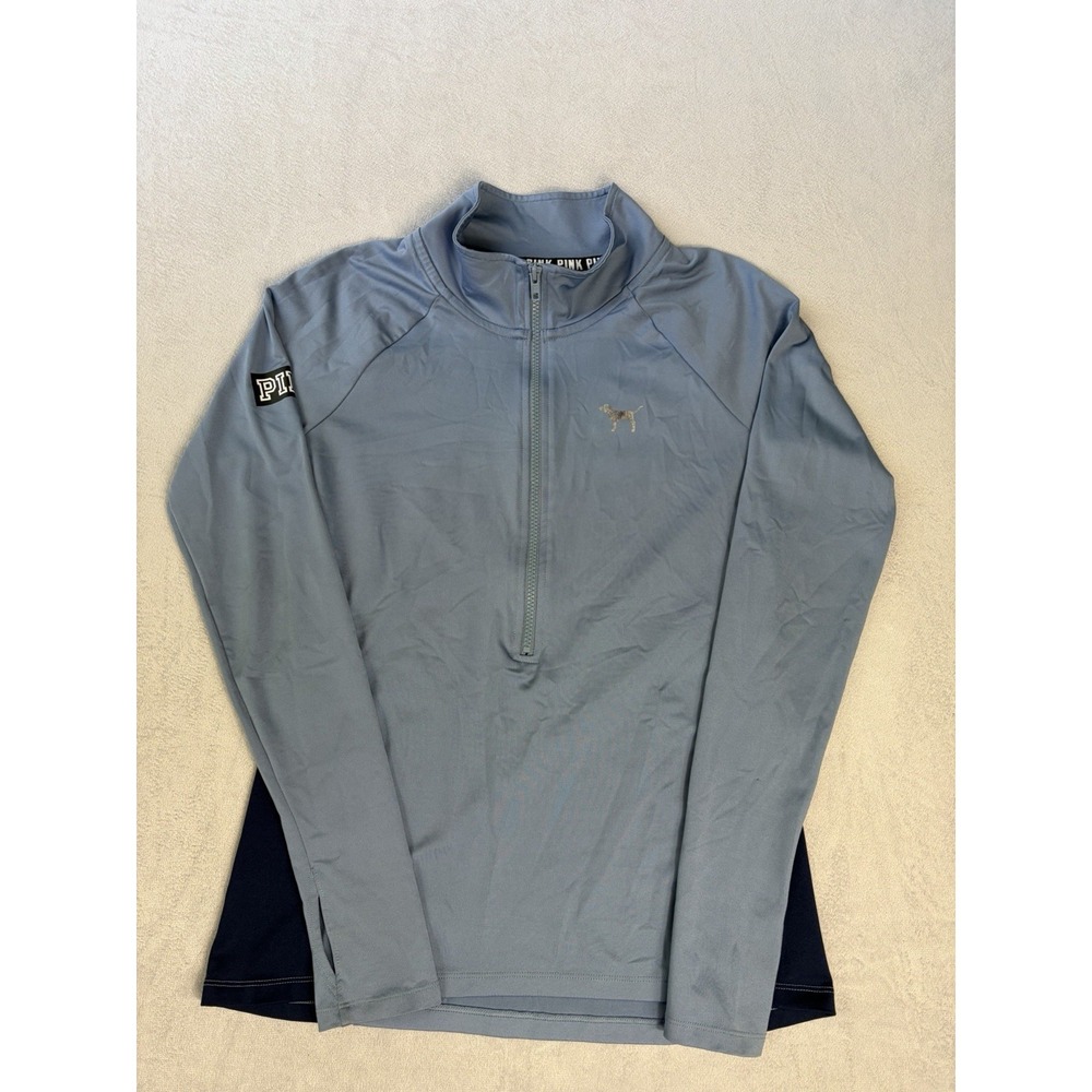 Victoria Secret‎ PINK Ultimate Half Zip Pullover Blue  ATHLETIC SHIRT Size Small